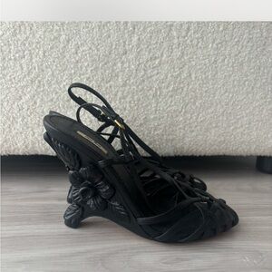 Miu Miu Black Wedge Sandals with Sculptural Heel and Strappy Design ❌SOLD❌